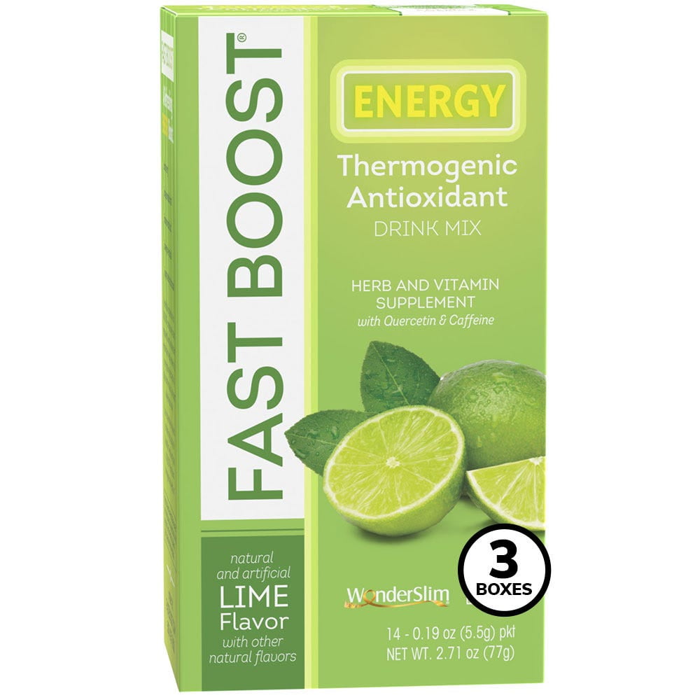 WonderSlim Fast Boost Energy Drink Mix, Natural Lime (14ct) Pack of 3