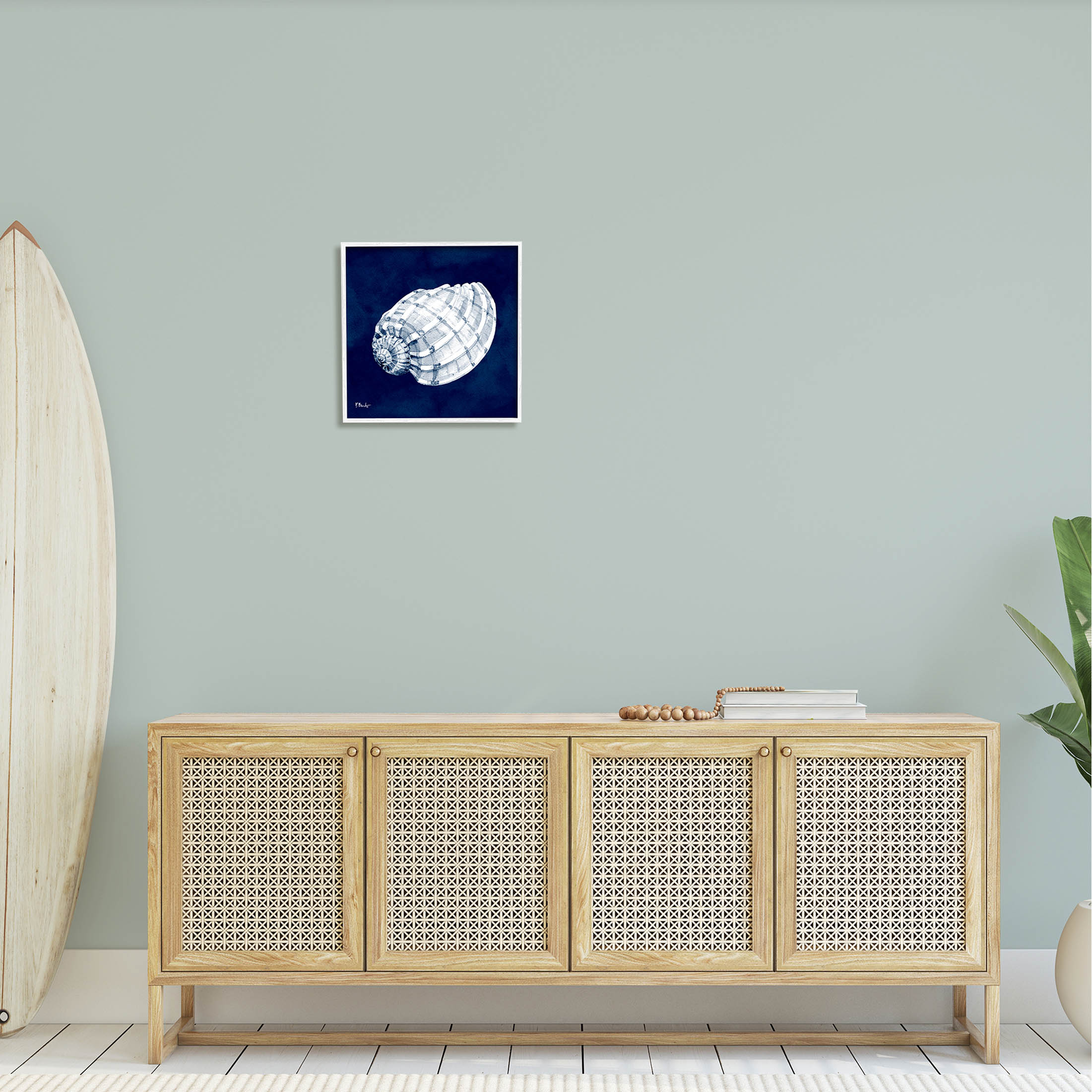 Stupell Industries Cyanotype Shells Coastal Illustration Graphic Art White Framed Art Print Wall Art, Design by Paul Brent