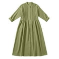 thumbnail image 4 of Women's Cotton Linen Dress Long Sleeve Crew Neck Smocked A Line Boho Flowy Maxi Dresses with Pockets Plus Size Green S, 4 of 7