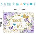 thumbnail image 4 of Fondo personalizado para quinceañeras con diseño de mariposas moradas y flores, ideal para fiestas de cumpleaños de niñas, accesorios para fotomatón (2,1 x 1,5 m), 4 of 8