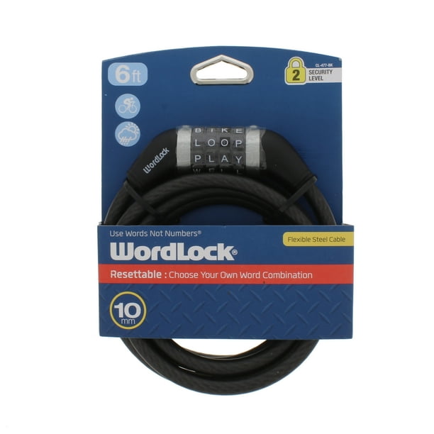 Wordlock Resettable Cable Bike Lock 6ft x 10mm Flexible