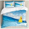 thumbnail image 3 of Rubber Duck Twin Size Duvet Cover Set, Little Duckling Toy Swimming in Pond Pool Sea Sunny Day Floating on Water, Decorative 2 Piece Bedding Set with 1 Pillow Sham, Blue and Yellow, by Ambesonne, 3 of 3