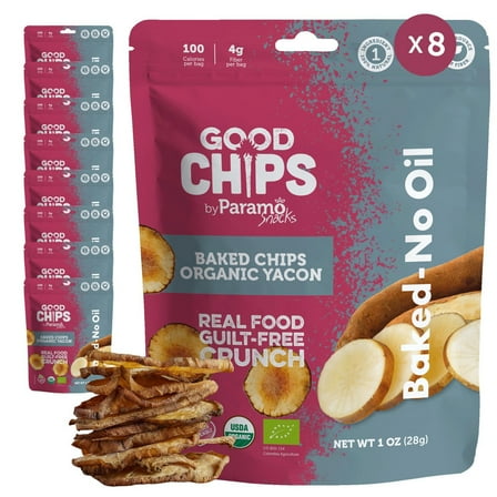 GOOD CHIPS Baked Organic Yacon Chips, 8-Pack, 1oz Bags