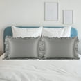 thumbnail image 3 of PiccoCasa 2Pcs Satin Pillowcases Ruffled Pillow Shams, Standard Grey, 3 of 8