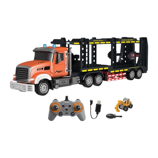 Camión semirremolque RC con luces y coche de ingeniería para niños Conjunto B CUTICAT