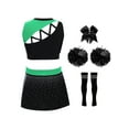 thumbnail image 2 of TSSOE Kids Girls Cheerleading Outfit Cheer Uniform Sleeveless Rhinestones Crop Top and Skirt with Pom Poms Green 12, 2 of 3
