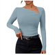 thumbnail image 1 of Top de punto de manga larga con escote asimétrico para mujer - Corte ajustado, diseño acanalado - Ropa informal/de fiesta - Mezcla de poliéster y spandex - Tallas S-XL, 1 of 7