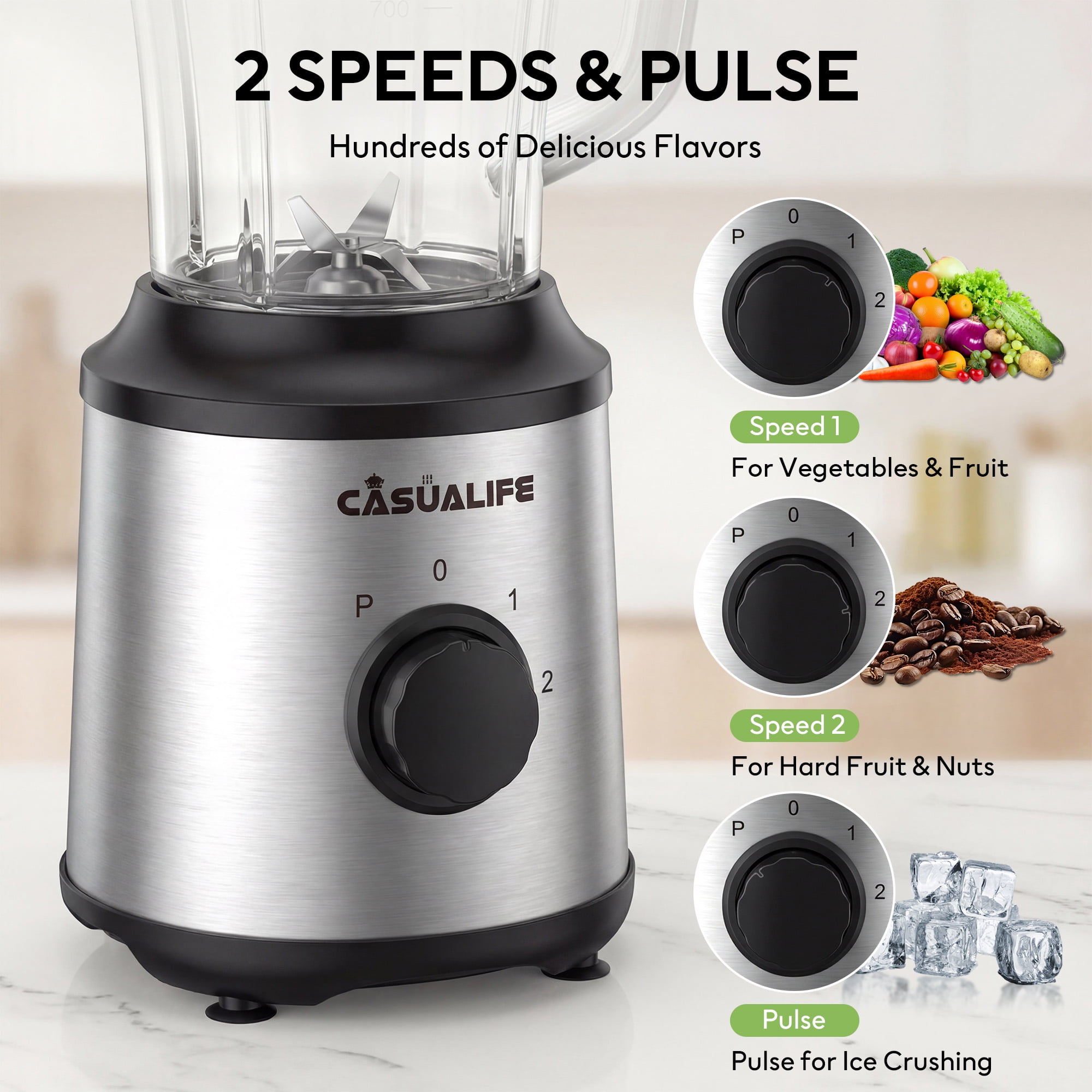 Casualife Countertop Blender Food Processor Combo, 6 in 1 Kitchen Electric Blender/Grinder/Chopper,New