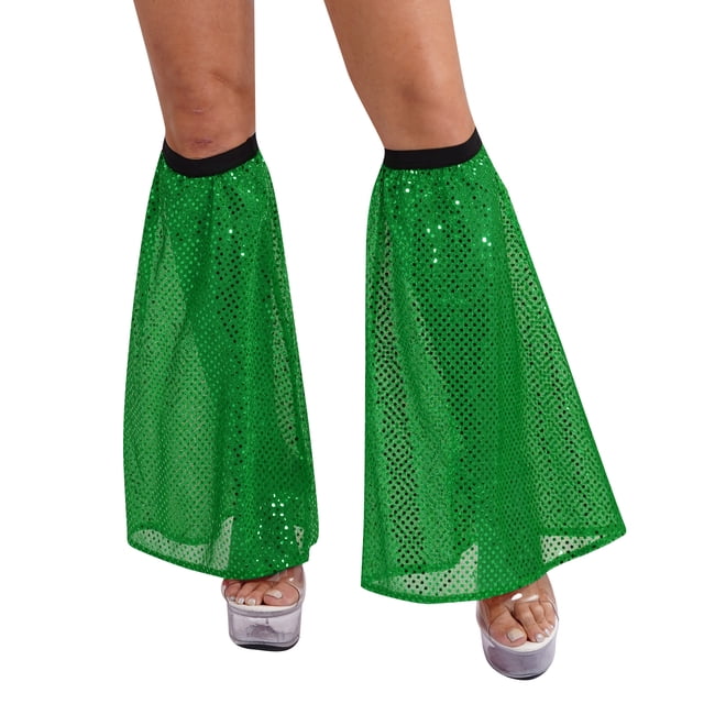 Raenseen Jambières à Sequins pour Femmes, Couvre-Jambes, Chaussettes à Franges, Costume de Fête Rave Vert Taille Unique