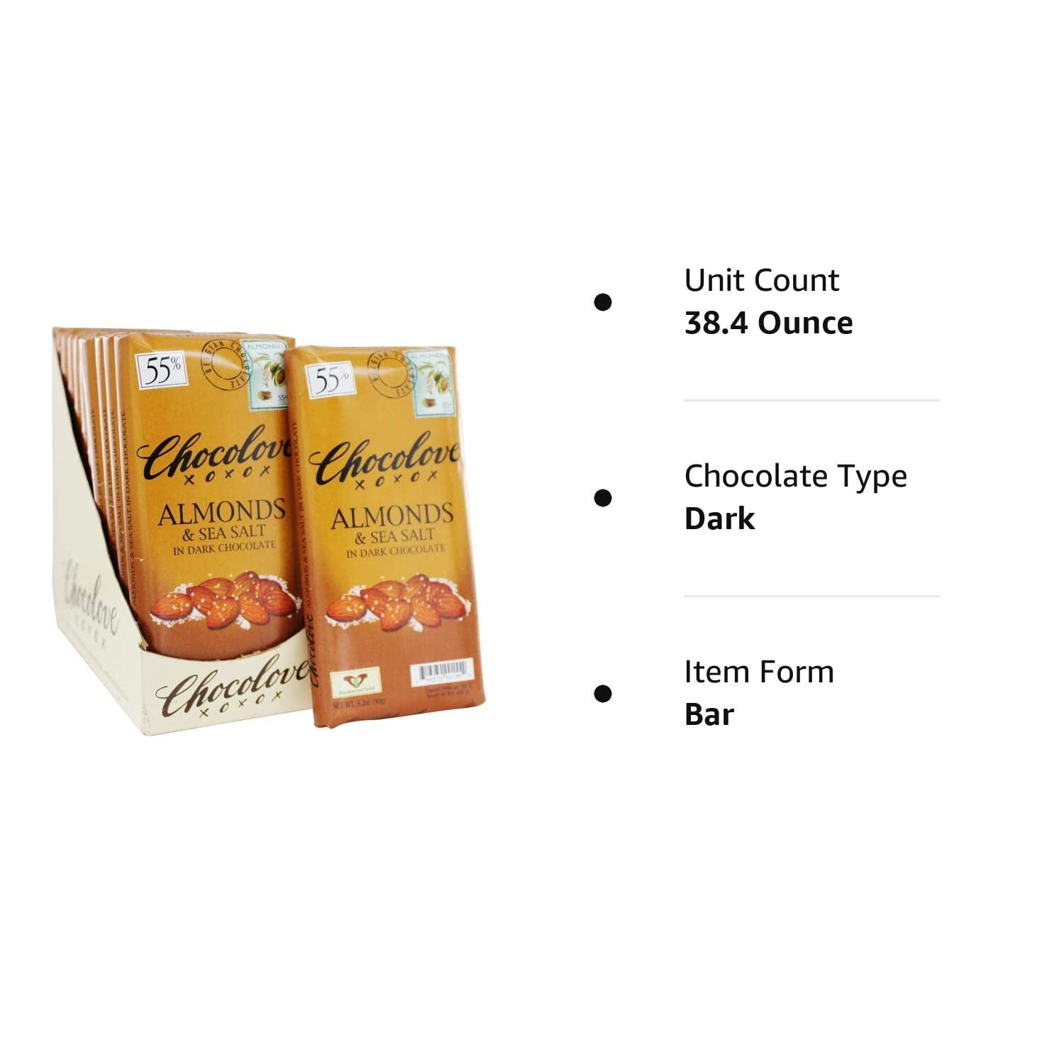 Chocolove - Dark Chocolate Bars Box Almonds & Sea Salt - 12 Bars
