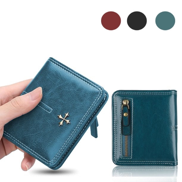 Mini Short Credit Card Holder Zipper Around Coin Purse Pu Leather