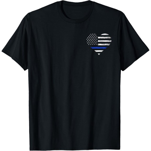 Police Officer Heart Flag American Thin Blue Line Deputy T-Shirt