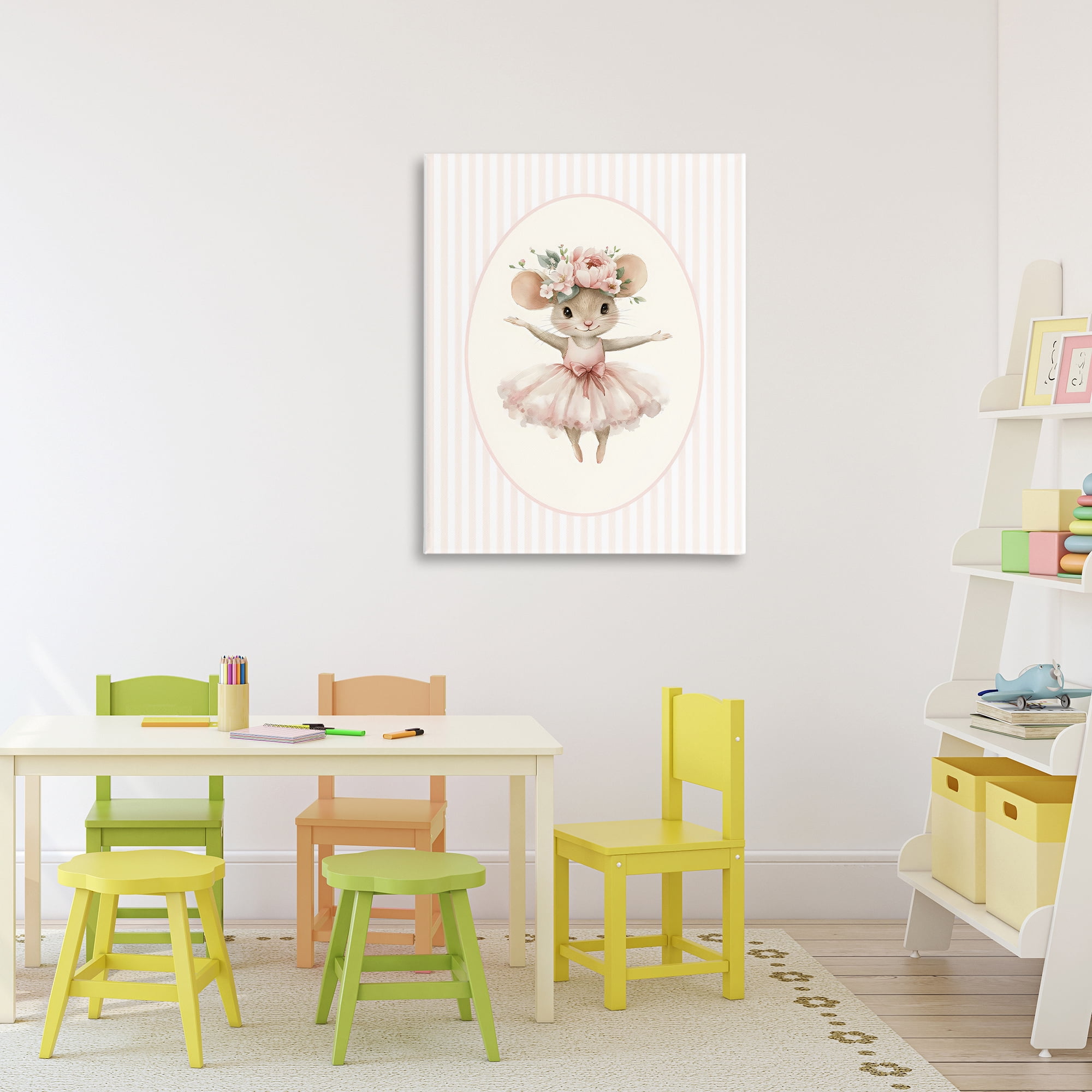 Stupell Industries Nursery Ballerina Mouse Striped Canvas Wall Art, design by LSR Design Studio