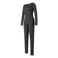 thumbnail image 2 of hirigin Women's Autumn Full-Length Jumpsuit, Solid Color Ribbed Long Sleeve V-Neck Slim Fit Casual Bodysuit, 2 of 8