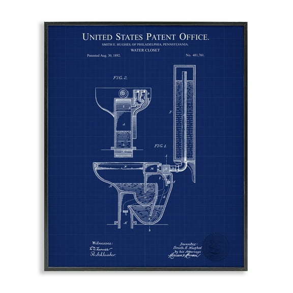 Stupell Industries Water Closet Blueprint Typography Painting Black Framed Art Print Wall Art, 11 x 14