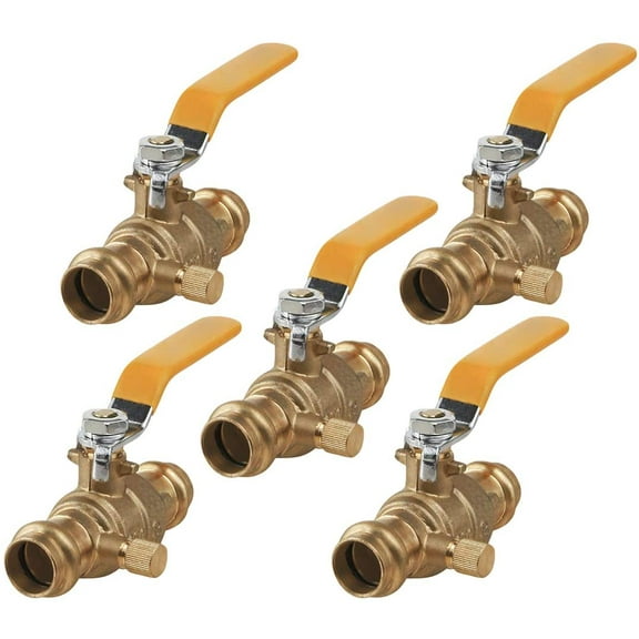 Midline Valve 532012VLVD-5 Premium Press Ball Valve with Drain, with 1/2 in. Press Connections, Brass (Pack of 5)