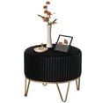 thumbnail image 2 of Tabouret Ottoman Rond en Velours Surélevé avec Base Dorée en Épingle à Cheveux, Noir, Moyen, 2 of 7