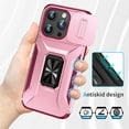 thumbnail image 3 of ELEHOLD for iPhone 14 Plus Heavy Duty Case Shockproof Anti-Scratch with Built-in Magnetic Rotation Ring Holder Stand Case,Rugged Non-Slip Slide Lens Protector Hard Case Cover, pink, 3 of 8