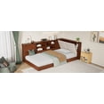 thumbnail image 5 of Twin Size L-Shaped Daybed with Storage Bookcase, Upholstered Headboard & USB Charging Ports, Space-Saving Corner Bed for Small Rooms, Walnut Finish, 5 of 9