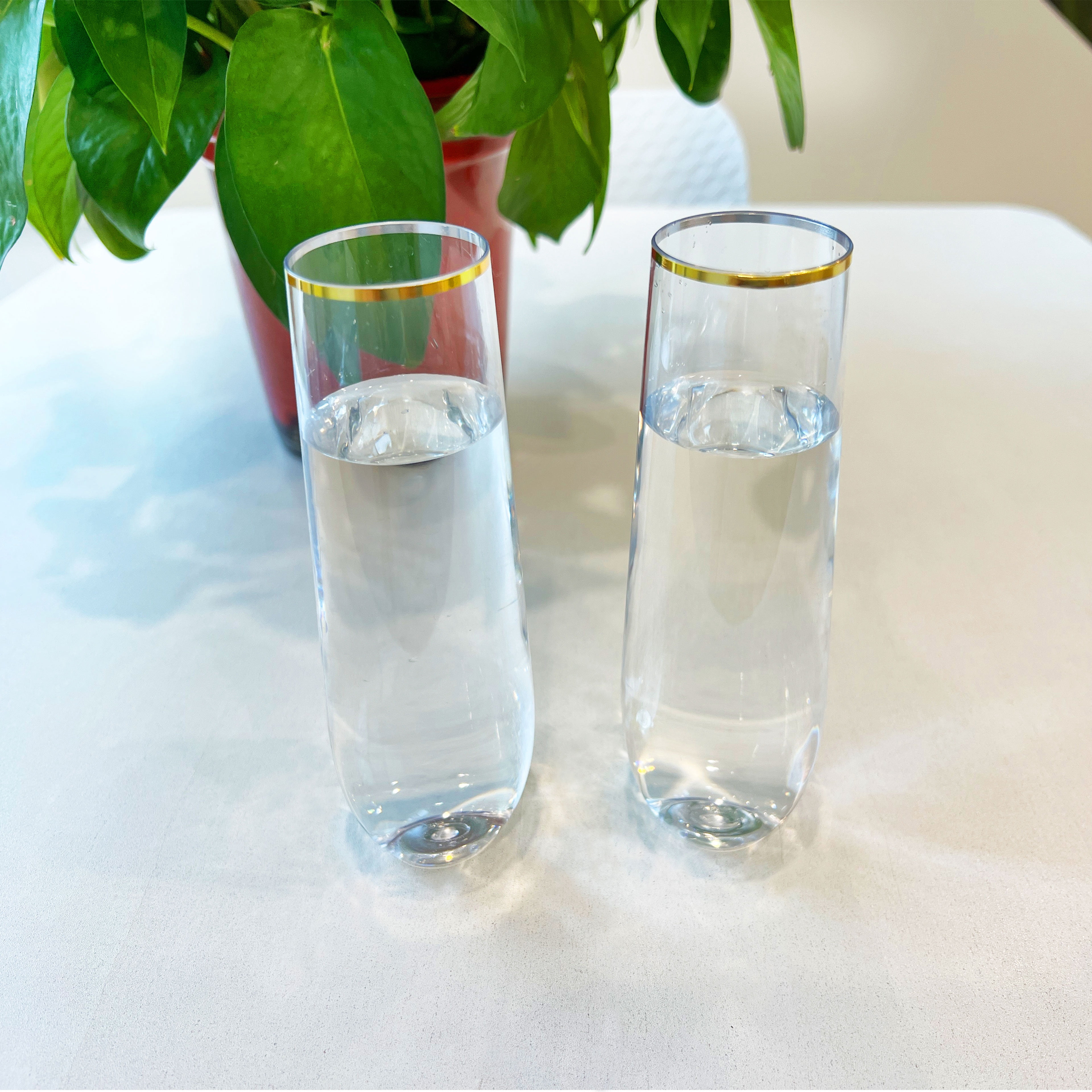 Celebrate It Stemless Champagne Flutes, Shatterproof Plastic with Gold Rim, Clear/Gold, 9 fl. oz., 6 Pack (48 Total)