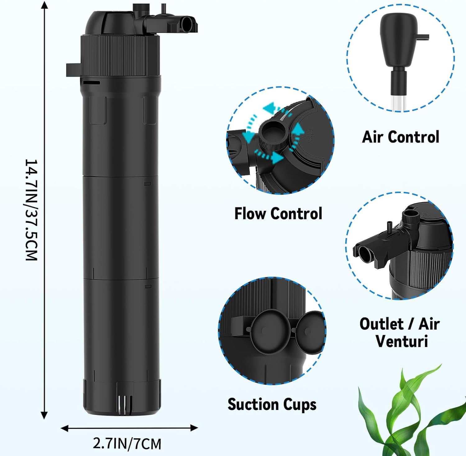Aquarium Filter U-V Light 5 in 1 Fish Tank Filter, Tawatiler 210 GPH Green Water Cleaning Filter Pump with Timer, Dual Mode (Aeration/Rainfall) for 40-200 Gallon Aquariums (10W U-V+8W Pump)