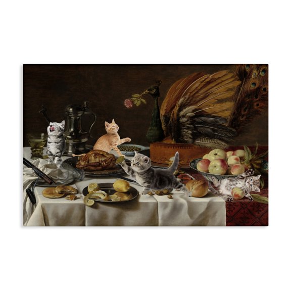 Kittens on Still Life Feast Canvas Wall Art, design by Masters Redux