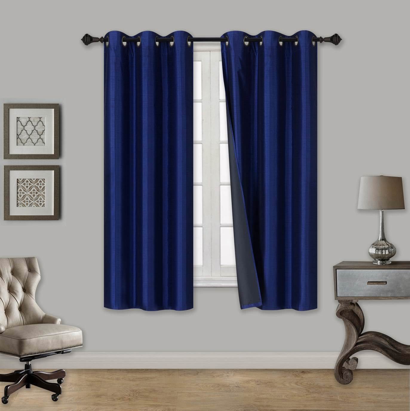 Elio Navy Blue 2-Piece 100% Thermal Blackout Grommet Window Curtain