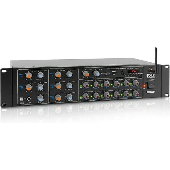 Pyle PT12050CH Pro Audio Bluetooth 6000 Watt 12 Channel Amplifier Sound Mixer Stereo Receiver