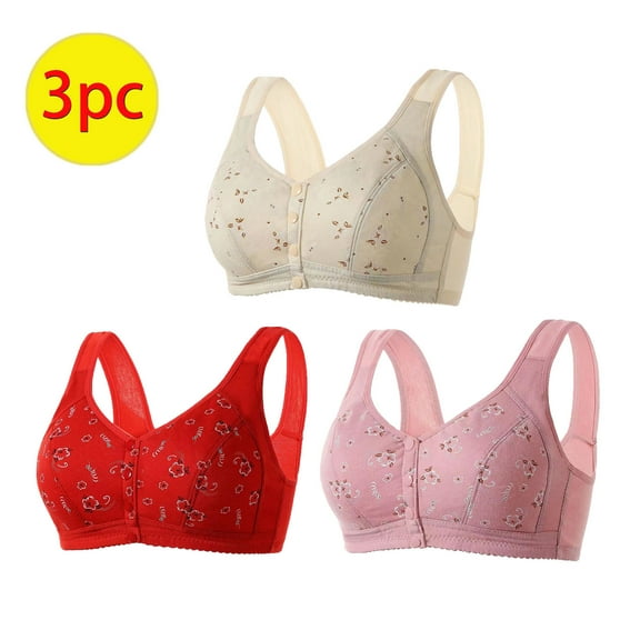 Crunowin Women's Front Closure Bra 3 Pack, Breathable Lingerie Wire Free Comfort Plus Size Push Up Everyday Underwear Hot Pink M