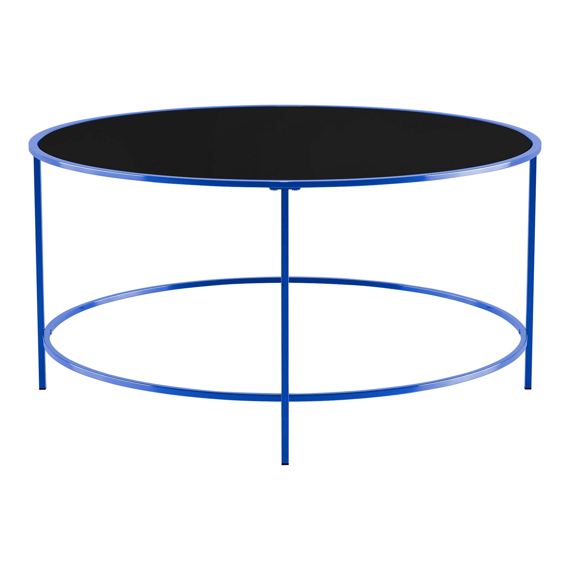 Furniture of America Drumm Contemporary Round Glass Top Coffee Table, Blue
