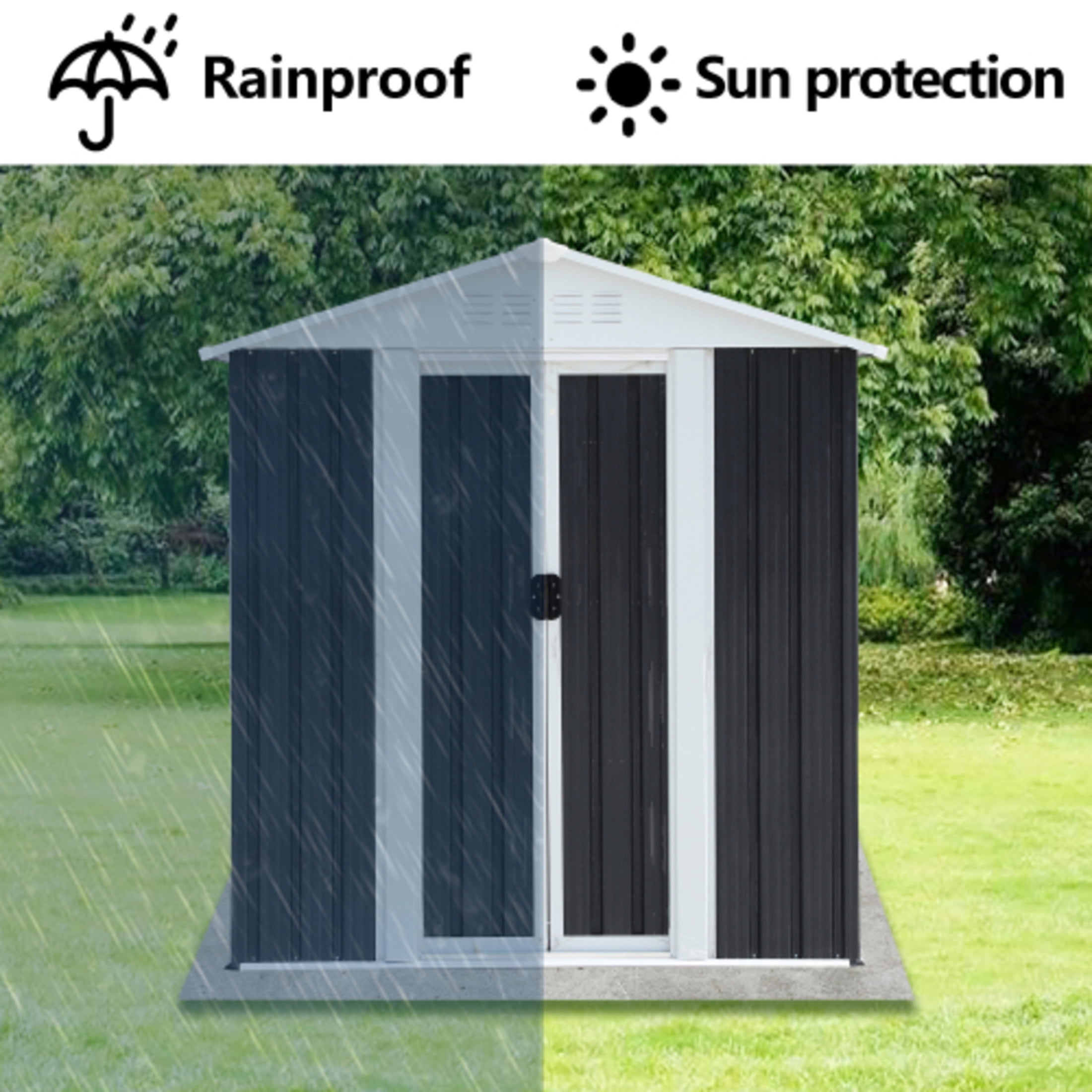 Noble House 5x3 FT Metal Garden Storage Shed, Apex Roof Outdoor Tool & Bike Shelter with Sliding Doors, Charcoal