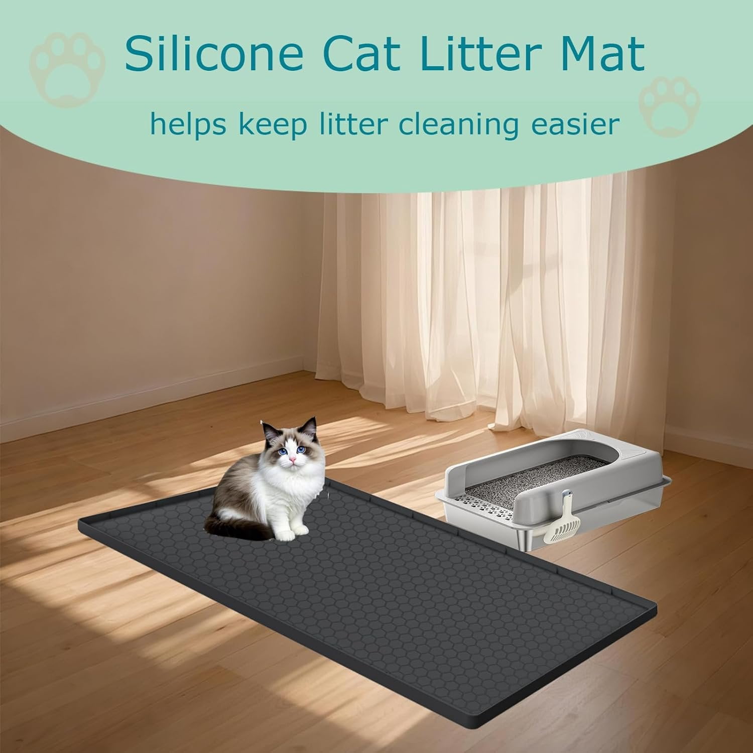 Litter Mat for Litter Box,  Large  Litter Trapping Mat - 37x22 in,  & Non-Slip, Durable & Easy Clean, Black