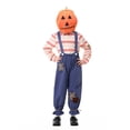 thumbnail image 6 of Halloween Family Matching Costume Sets, Pumpkin Head Mask with Striped Shirt and Suspender Pants, Parent-Kids Scarecrow Cosplay Outfit for Party, 6 of 7