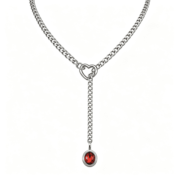 DESIGNICE Heart Slip Chain Necklace for Women, Cuban Chain with Removable Heart O-Ring and Crystal Pendant, Adjustable Y Lariat Necklace Slip Chain Necklace