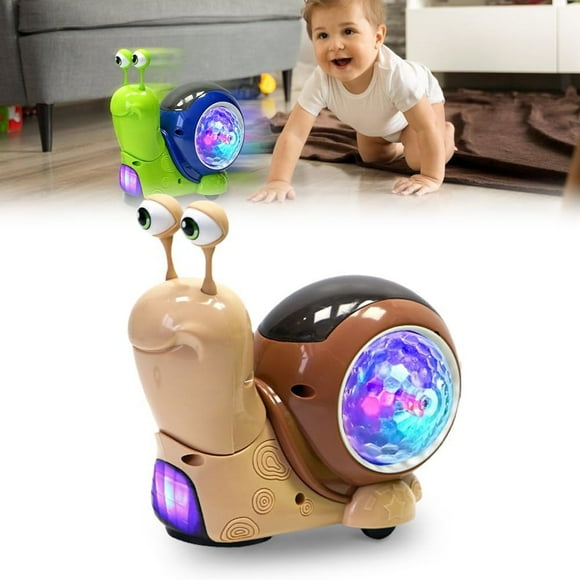 Cute Electronic Snail Toy - Baby Crawling Disco Toy with Luminous Lights & Melodies for Kids' Birthdays Interactive Sensory Toys For Home(Brown)