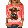 thumbnail image 2 of CLOISE 3/4 Sleeve T Shirts for Women Plus Size Christmas Cow Crew Neck Pullover Tee Tops Slim Festive Holiday Photos Clothes Red M, 2 of 5