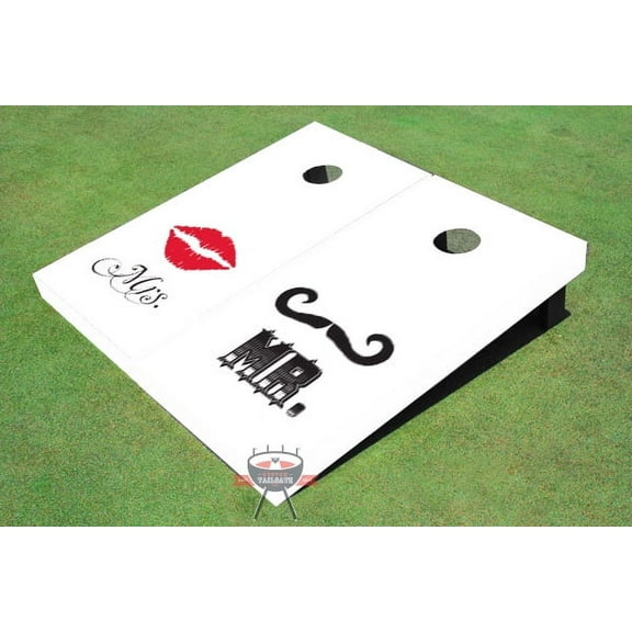 Mr. & Mrs. Wedding White Themed Cornhole Board Set