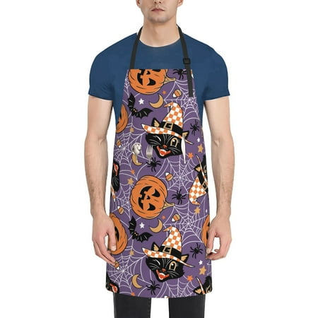 

Ocsxa Vintage Halloween Black Cat Apron With Pockets Kitchen Bib Waterproof Resistant Women Men Unisex Adjustable