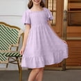 thumbnail image 2 of EnJoCho Girls' Square Neck Dress With Embroidery & Short Flare Sleeve A Line Dress For Toddler & Kids Little Girls’ Linen Sundress, 2 of 7