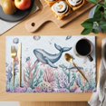 thumbnail image 2 of Whale Coastal Placemats Set of 6, Summer Beach Ocean Shell Jellyfish Starfish Placemats for Dining Table, Place Mats for Kitchen Tabletop, Waterproof Wipeable Dining Table Mats Set, 2 of 9