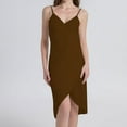 thumbnail image 1 of Ladies Sling Midi Dress Asymmetric Solid Color Slim Fit Backless Vacation Outfit, 1 of 8