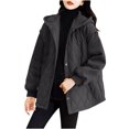 thumbnail image 3 of Jinhomg Fall Quilted Coat for Women Lightweight Comfy Button Down Hooded Puffer Jacket Plus Size Casual Solid Long Sleeve Outerwear with Pockets Black XL, 3 of 7