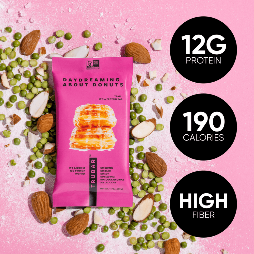 TRUBAR Protein Bar, Daydreaming About Donuts,Plant Based Protein,Vegan,Gluten Free,Kosher,12 Cnt (Box)