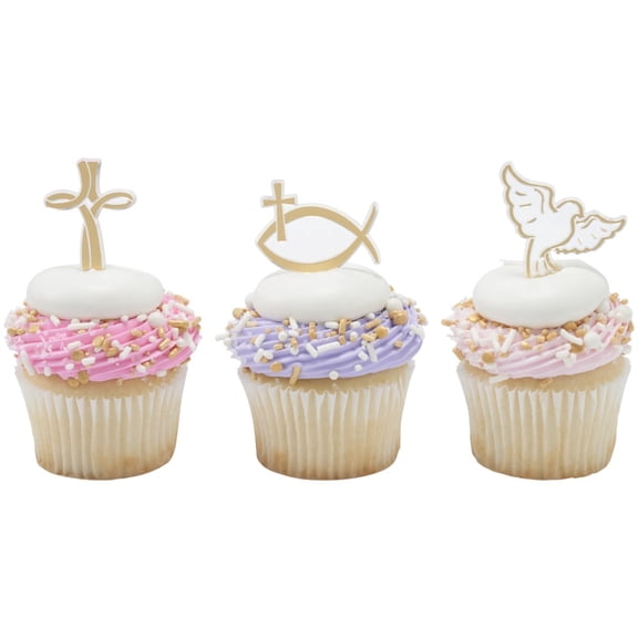 CakeDrake Cake Picks Gold Religious Icons 12 Count