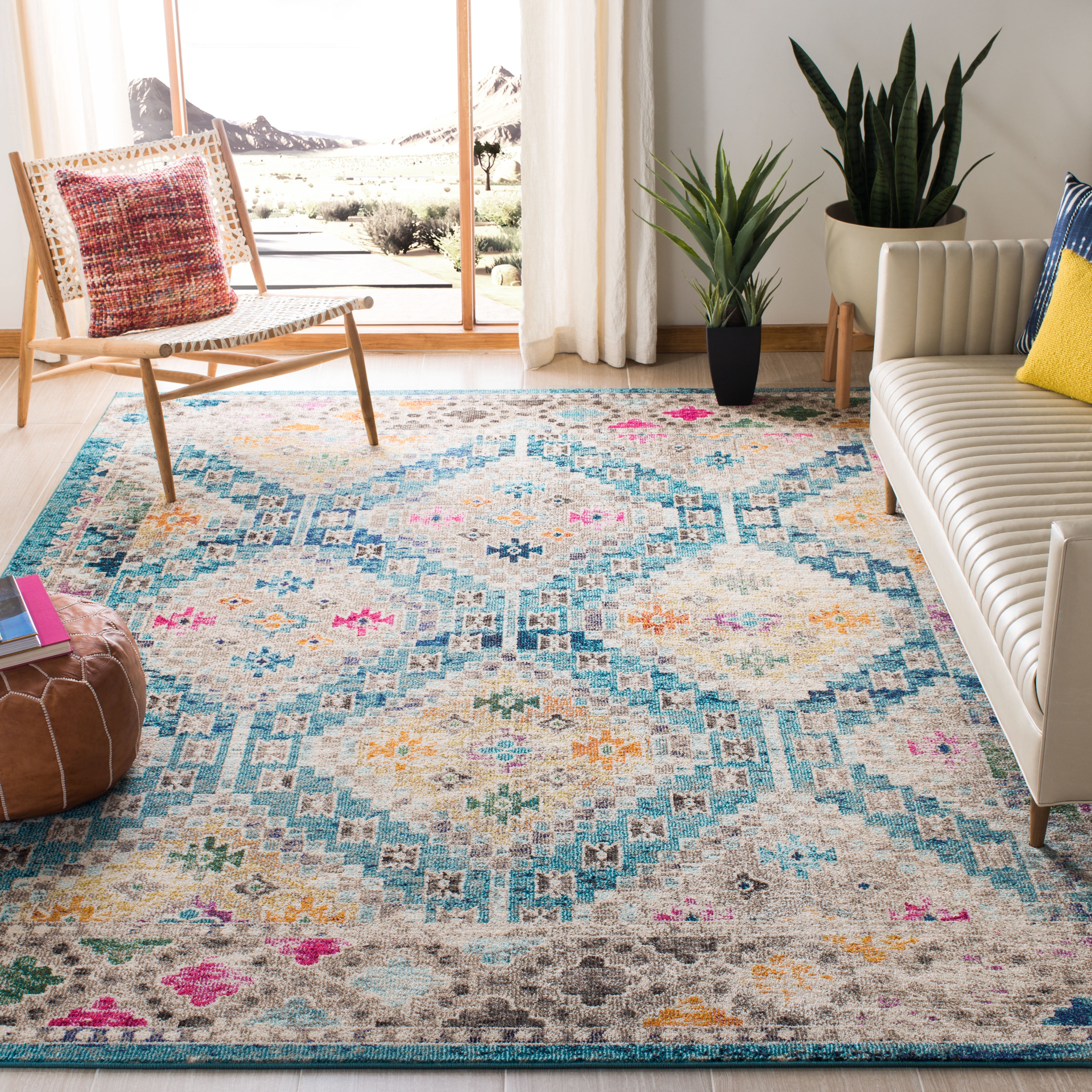 SAFAVIEH Madison Lanford Southwestern Area Rug, Dark Blue/Yellow, 9' x 12'