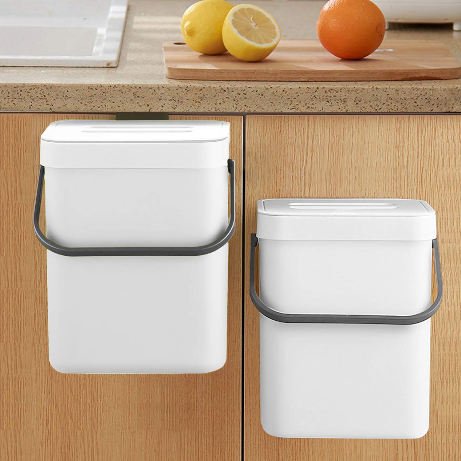 Countertop Compost Bin with Lid, Hanging Small Trash Can with Lid Under