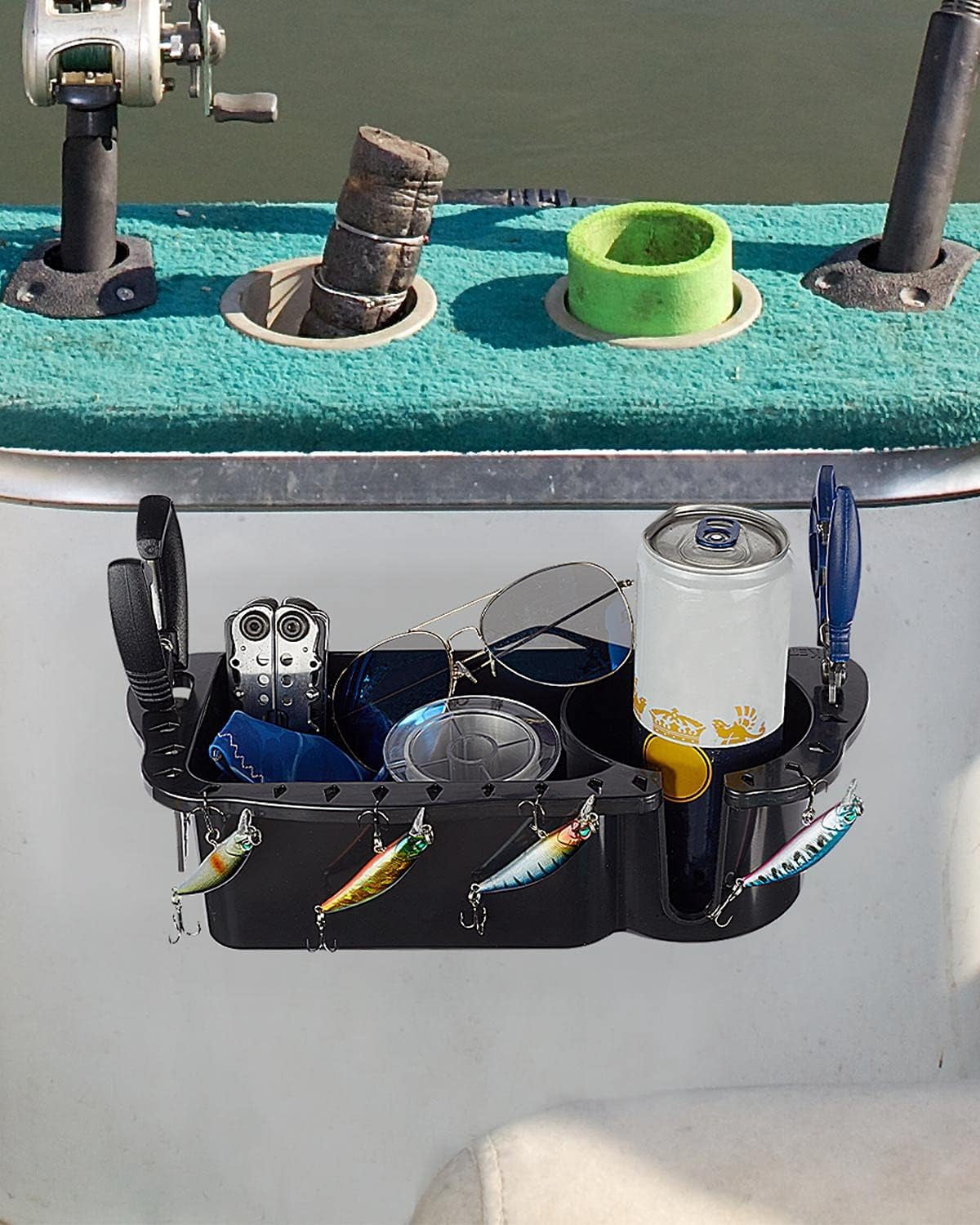 KEMIMOTO Boat Caddy Organizer, Marine Cup Holder Universal Fit for Bass Boat Kayak Pontoon Jon Boat Fishing Caddy Cabin Storage