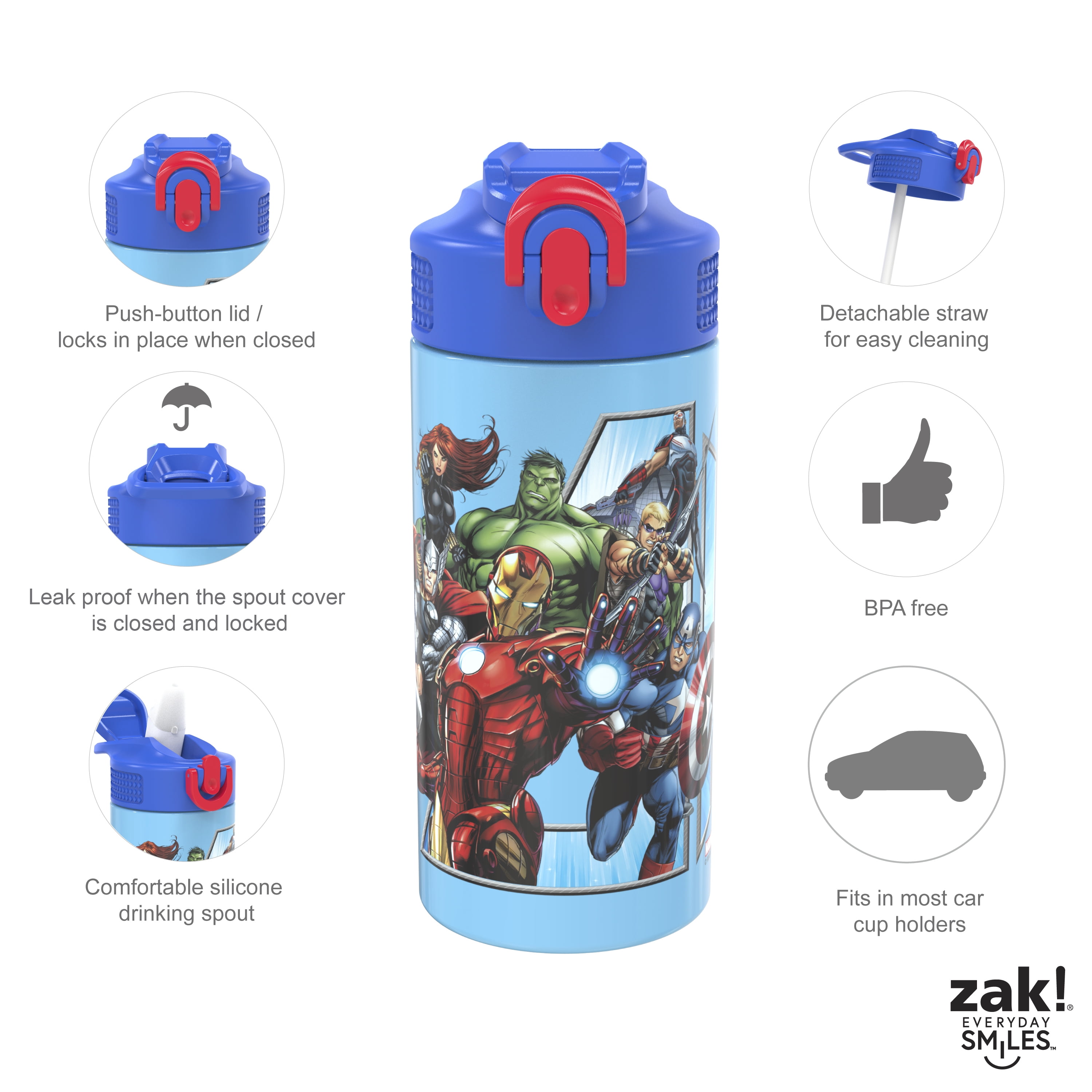 Zak Designs 14oz Stainless Steel Kids' Water Bottle with Antimicrobial Spout 'MARVEL Spidey and His Amazing Friends