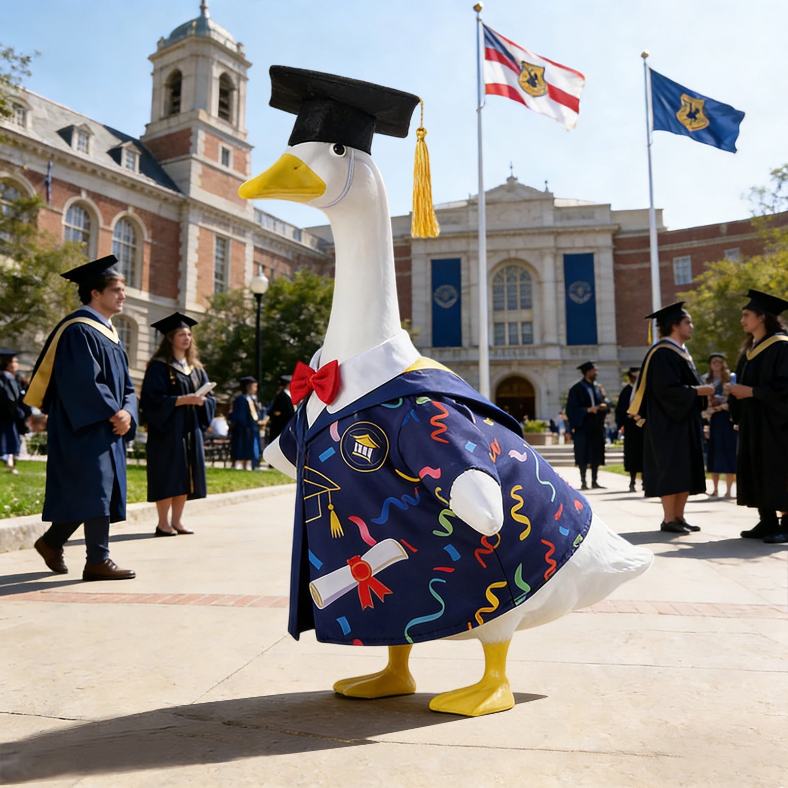 Graduate Gooses Outfit, Porch Clothes, Garden Decoration, 23-Inch Cement Goose Outfit, Durable Material, Colorful Graduation-Themed Yard and Lawn Decoration