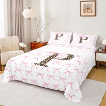 Castle Fairy Female Men Adults Personalized Initial Bowtie P Twin Sheet Sets 3pcs,Animal Cheetah Print Twin Fitted Sheet Microfiber,Dreamy Princess Breathable Flat Sheet,Lightweight Room Decor